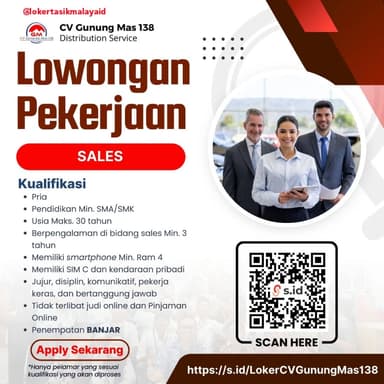 Lowongan Pekerjaan Sales di CV Gunung Mas 138
