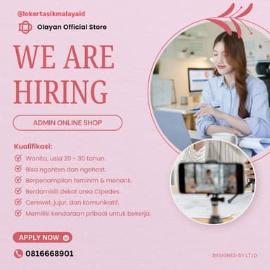 Lowongan Pekerjaan Admin Online Shop di Olayan Official Store